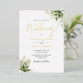 Ruw Groen Blad Foto Huwelijk Script Folie Uitnodiging (Staand Voorkant)