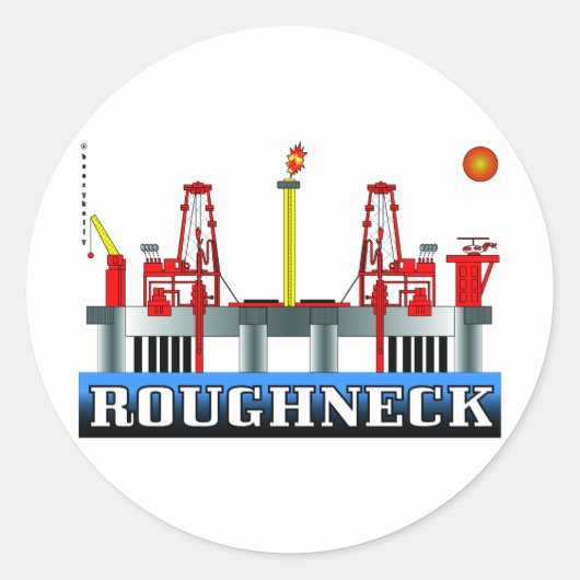 Ruw hals, Olieveld Sticker, Offshore Olieplatform, Ronde Sticker (Voorkant)