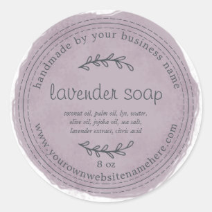 Ruw Handgemaakt Lavendel Zeep Aquarel Paars Ronde Sticker