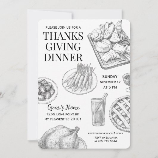 Ruw handgetekend Thanksgiving-diner Kaart (Voorkant)