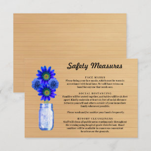 Ruw hout Blauw Bloemmotief Metselaarsglas Veilighe Informatiekaartje