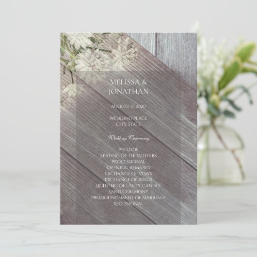 Ruw hout bloem bruiloftsceremonie programma V4 (Staand voorkant)