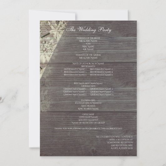 Ruw hout bloem bruiloftsceremonie programma V4 (Achterkant)