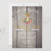 Ruw hout, Bloemhertenhoofd Goud Folie Bruiloft Kaart (Voorkant)