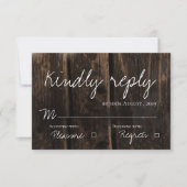 Ruw hout Elegant Script  Trouwen RSVP Kaartje (Voorkant)