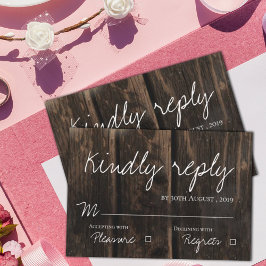 Ruw hout Elegant Script  Trouwen RSVP Kaartje