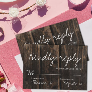 Ruw hout Elegant Script Trouwen RSVP Kaartje