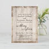 Ruw hout en lichte linten bruiloftsfeest kaart (Staand voorkant)