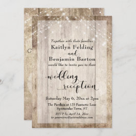 Ruw hout en lichte linten bruiloftsfeest kaart