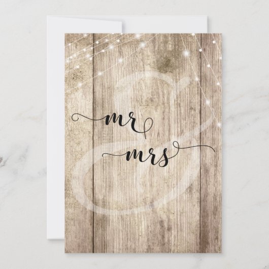 Ruw hout en lichte linten bruiloftsreceptie kaart (Achterkant)