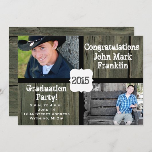 Ruw Hout Foto Afstudeer Uitnodiging (Voorkant / Achterkant)