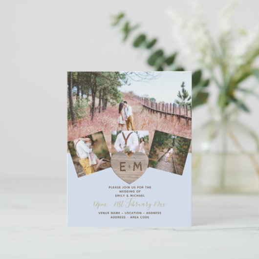 Ruw hout gegraveerde hart FOTOCOLLAGE BUDGET (Staand voorkant)