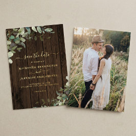 Ruw hout groen wedding save the date folie uitnodiging
