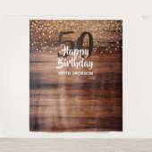 Ruw hout Happy Birthday Jaar Foto Achtergrond Wandkleed (Voorkant)