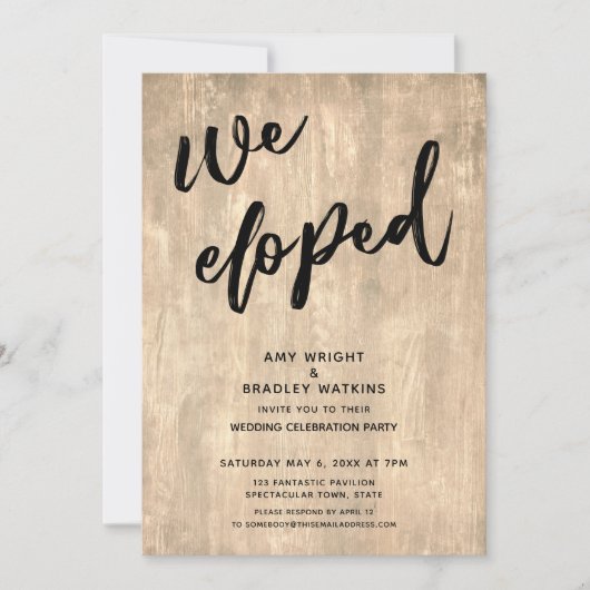 Ruw hout informeel wij zijn gevlucht trouwreceptie kaart (Voorkant)