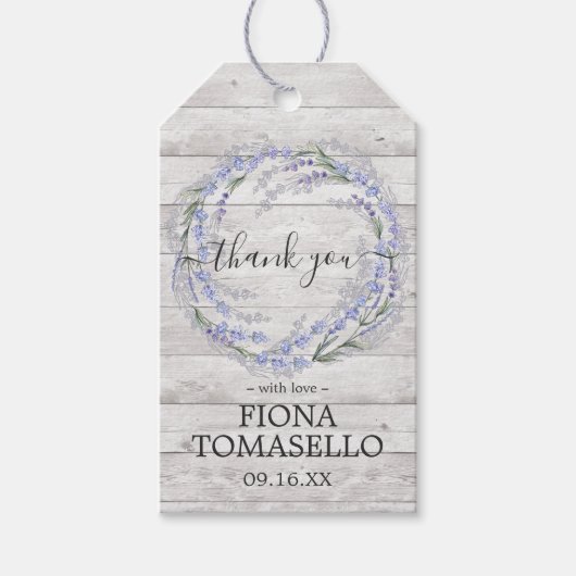 Ruw hout lavendel bloemenkrans bedankje cadeaulabel (Voorkant)
