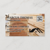 Ruw hout materiaal | Huislogo | QR-code Afsprakenkaartje (Voorkant)