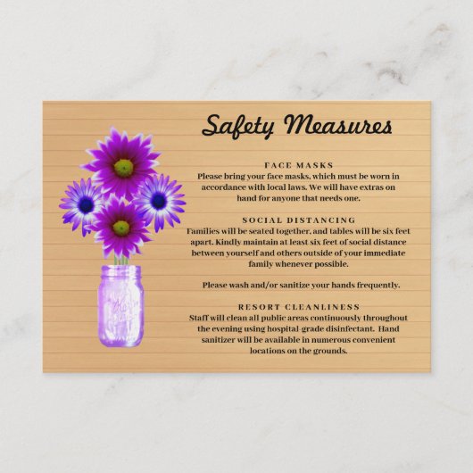 Ruw hout paarse bloem in Metselaarsglas veiligheid Informatiekaartje (Voorkant)