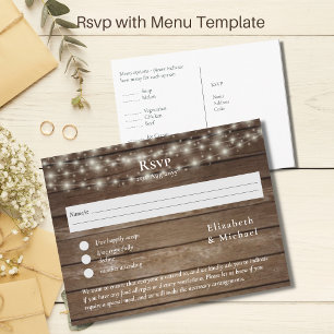 Ruw hout RSVP met menusjabloon Briefkaart