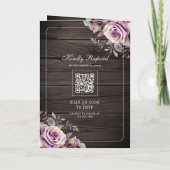 Ruw hout stoffig paars bloemmotief QR-code trouwen (Achterkant)