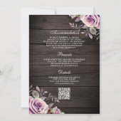 Ruw hout stoffig paars bloemmotief QR-code trouwen Kaart (Achterkant)