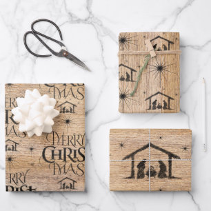 Ruw hout vrolijk KERSTmis geboorte christelijk Inpakpapier Vel