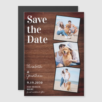 Ruw Houten Fotocollage "Save the Date" Magnetische Uitnodiging