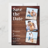 Ruw Houten Fotocollage "Save the Date" Magnetische Uitnodiging (Voorkant)