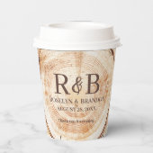 Ruw houten gesneden monogram verlovings- bruiloft papieren bekers (Achterkant)