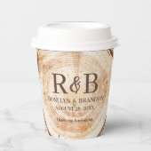 Ruw houten gesneden monogram verlovings- bruiloft papieren bekers (Voorkant)