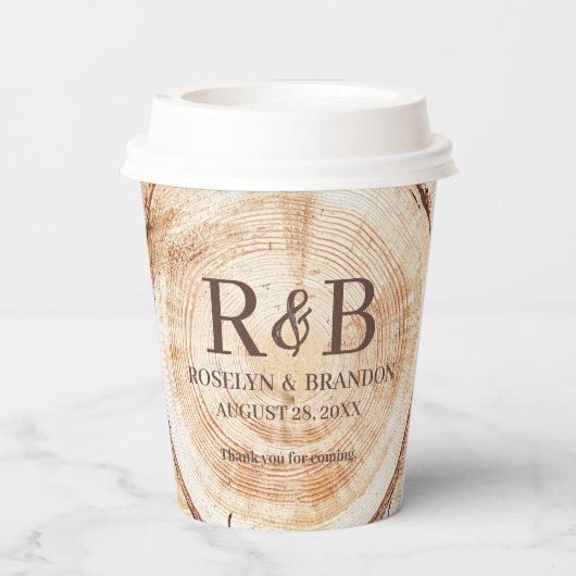 Ruw houten gesneden monogram verlovings- en trouw- papieren bekers (Achterkant)