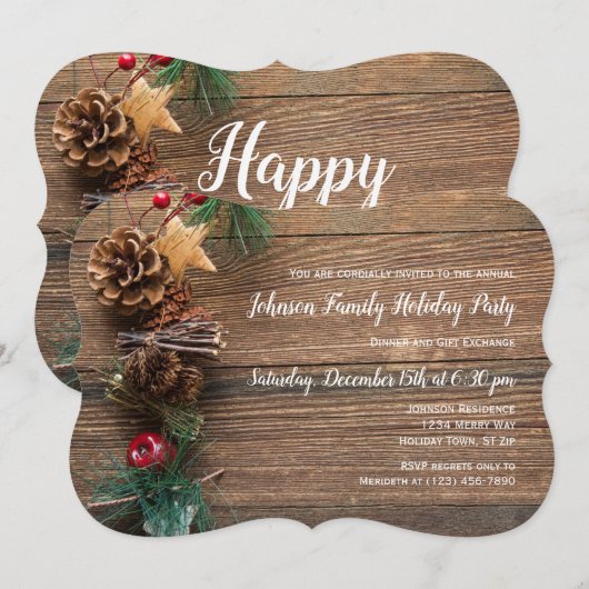 Ruw-houten landelijke Kerstvakantie Feest Uitnodig Kaart (Voorkant / Achterkant)
