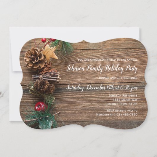 Ruw-houten landelijke Kerstvakantie Feest Uitnodig Kaart (Voorkant)