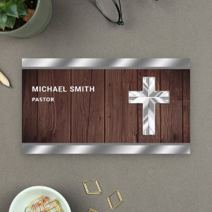 Ruw houten metalen Jezus Christus kruis Pastor Visitekaartje