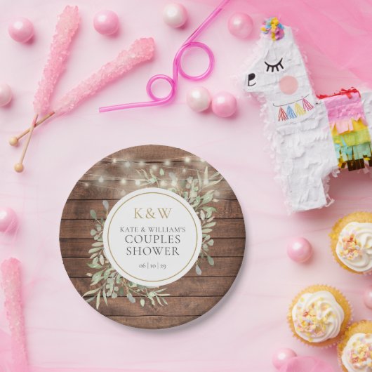 Ruw-houten monogram groen partnerbadfeest papieren bordje (Feest)