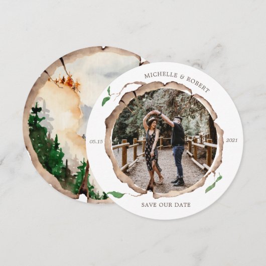 Ruw houten plak foto Save The Date kaart (Voorkant / Achterkant)