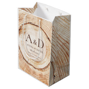 Ruw houten plak Monogram trouw favoriet cadeautasj Medium Cadeauzakje