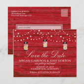 Ruw Houten Pot en Lichtjes Sla de Datum Op Aankondigingskaart (Voorkant / Achterkant)