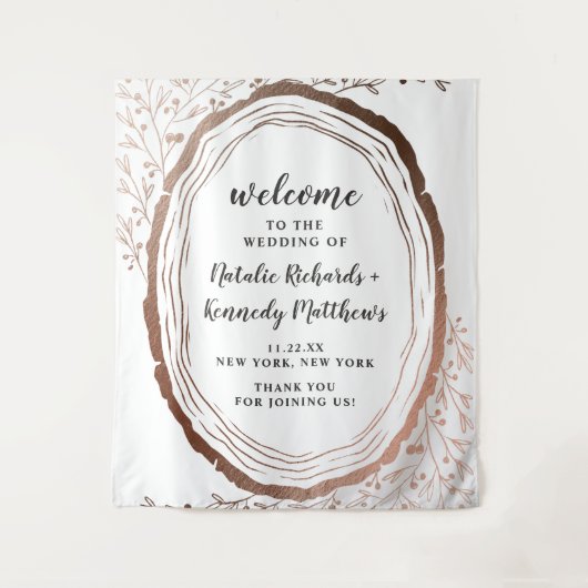 Ruw Houten Schijf Koperfolie Herfst Bruiloft Welko Wandkleed (Voorkant)