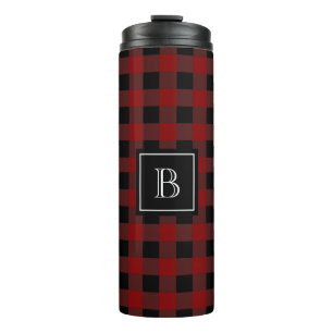 Ruw Houthakkers Buffalo Plaid Monogram Initiaal Thermosbeker
