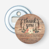 Ruw houtnerf bloem takhert bruiloft bedankt button flesopener (Voorkant)