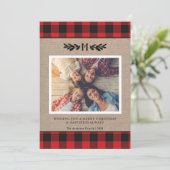 Ruw Jute en Buffalo Plaid Monogram Foto  Feestdagenkaart (Staand voorkant)