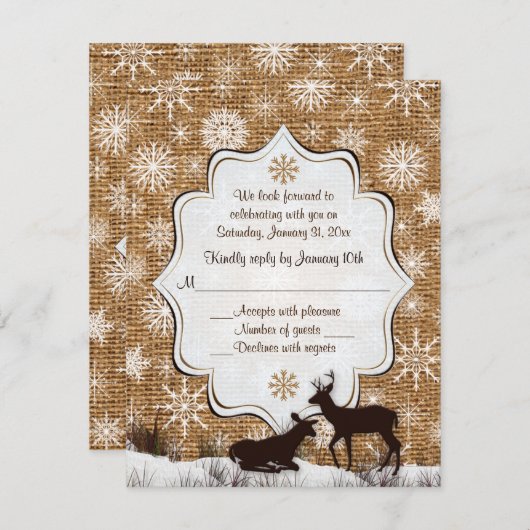 Ruw Jute, Sneeuwvlokken en Herten Trouw-RSvp Kaart (Voorkant / Achterkant)