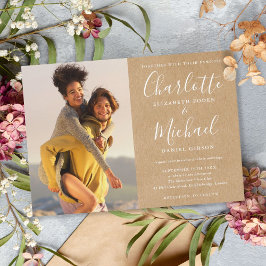 Ruw Kraft Chic Signature Script Foto Bruiloft Kaart