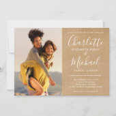 Ruw Kraft Chic Signature Script Foto Bruiloft Kaart (Voorkant)