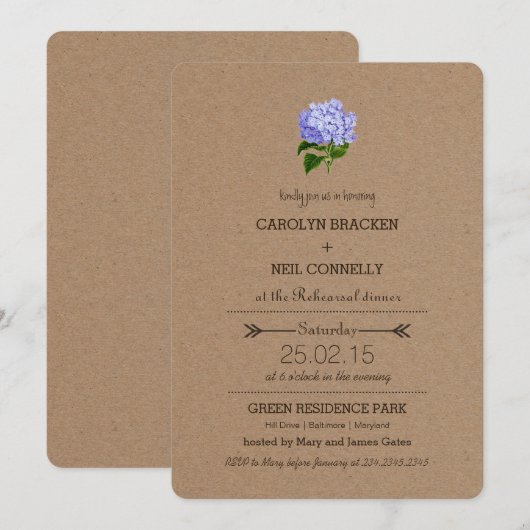 Ruw kraftpapier Hydrangea Oefendiner Kaart (Voorkant / Achterkant)