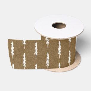Ruw kraftpapier Wit Kerstboom Patroon Satijnen Lint