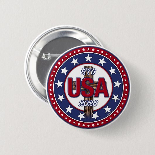 Ruw Kruis USA 1776-2026 Ronde Button 5,7 Cm (Voorkant /achterkant)