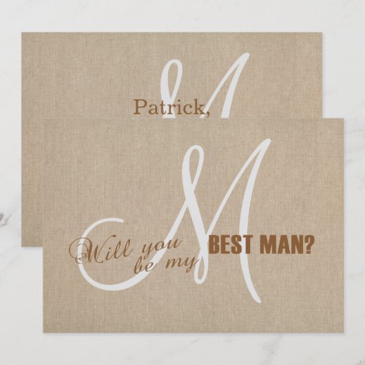 Ruw linnen canvas trouw uitnodiging wees mijn getu (Voorkant / Achterkant)