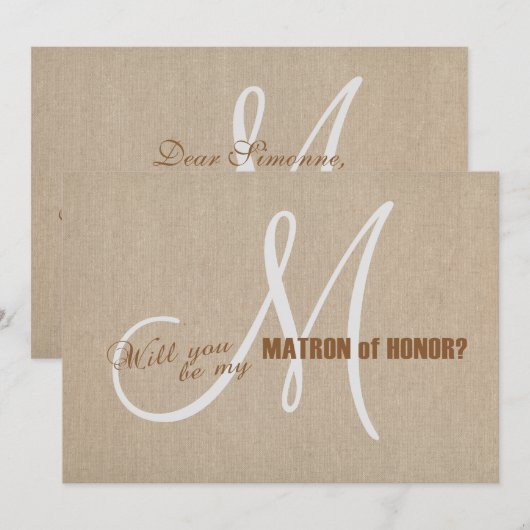 Ruw Linnen Canvas Trouwen Wees Mijn Getuige Kaart (Voorkant / Achterkant)